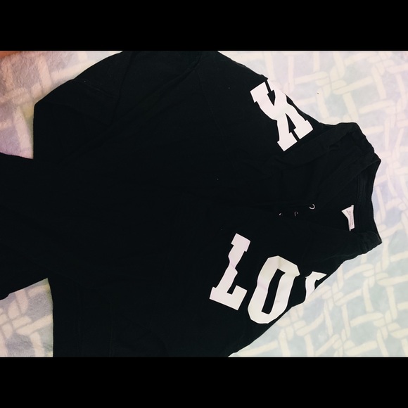 LOVE PINK Black Cropped Sweater Lace up - Picture 2 of 4